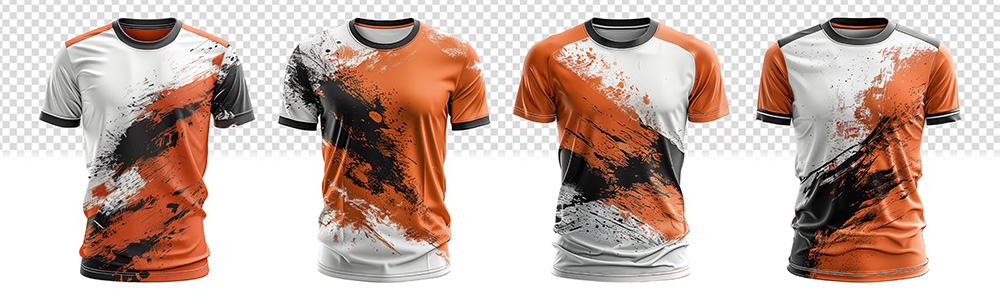 set of sports t-shirts with grunge abstract pattern front view, set of sports t-shirts with grunge abstract pattern front view, generative ai