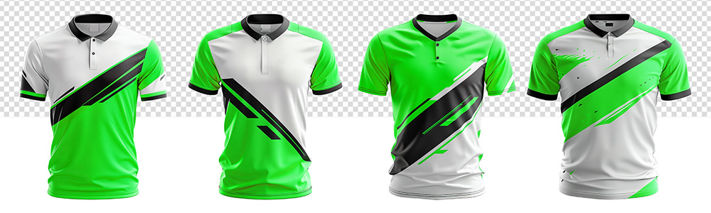 set of sport polo shirts with orange white and black abstract pa set of sport polo shirts with orange white and black abstract pattern front view, generative ai